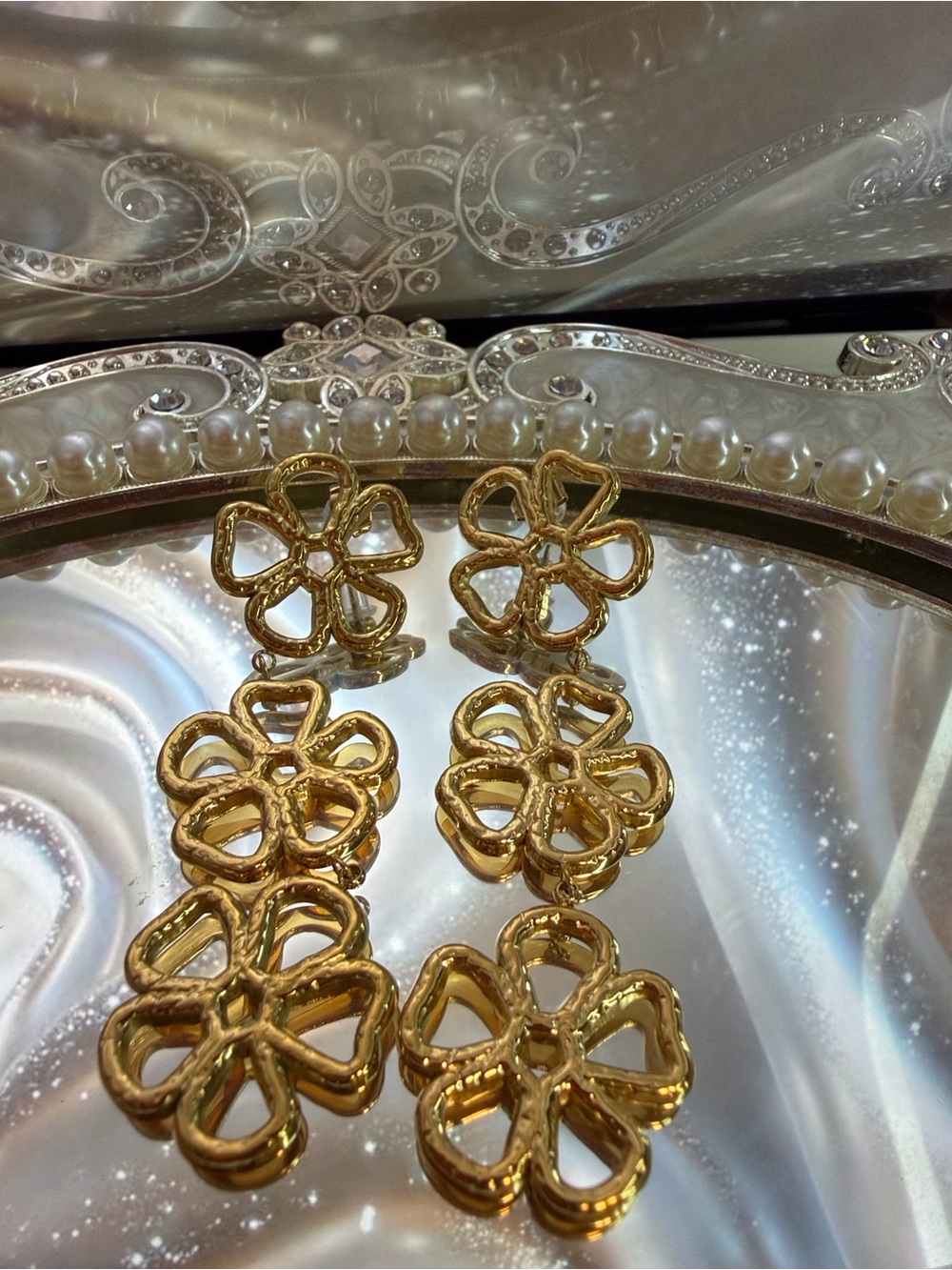 Kenneth Jay Lane Gold Floral Triple-Drop Earrings - Picture 10 of 15